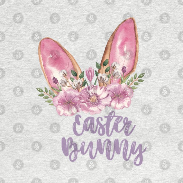 Easter Bunny - Watercolor Ears and Flowers by Patty Bee Shop